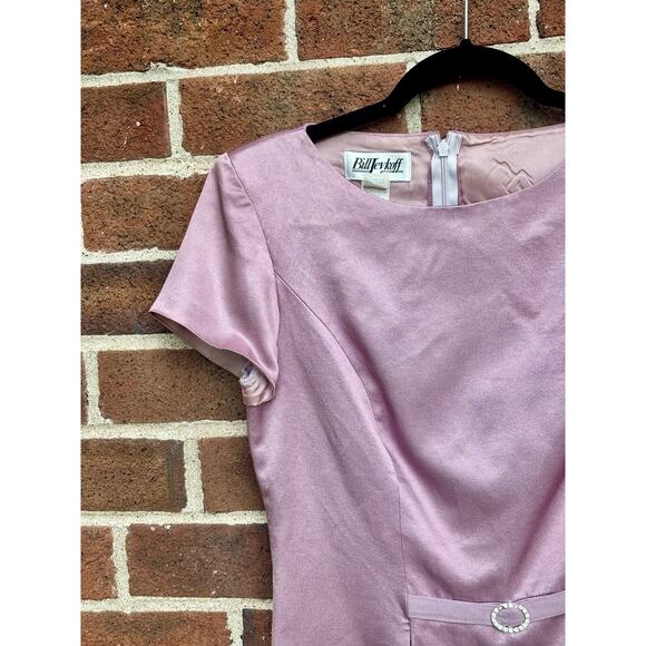 Vintage 1980s Bill Levkoff Purple Satin Dress Top Rhinestone Belt AS IS - Picture 2 of 12